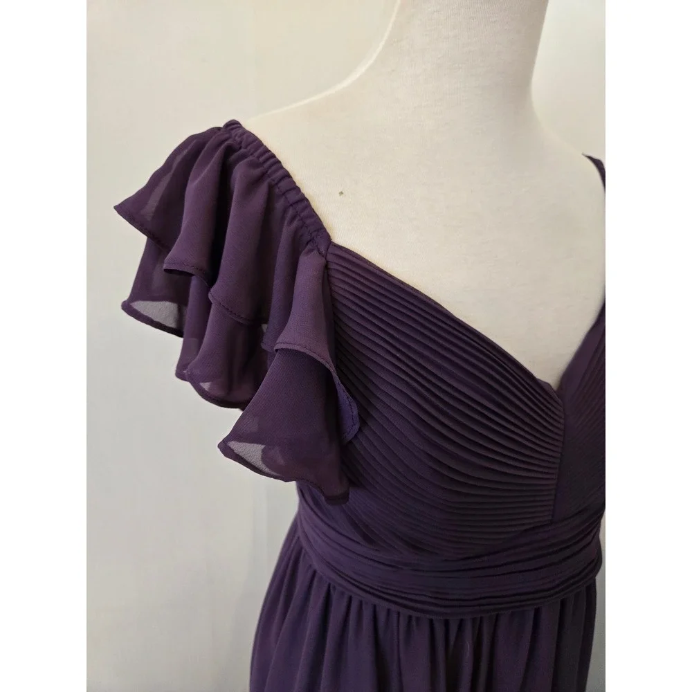 Birdy Grey Plum Purple Michelle Chiffon Ruffle Flutter Maxi Bridesmaid Dress M - Picture 4 of 13